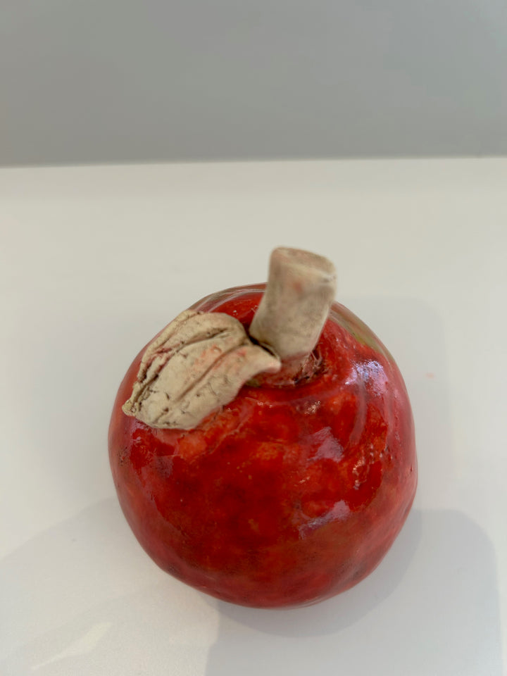 ✨ Handmade Ceramic Glazed Red Apple with Leaf – Unique & Social Commitment