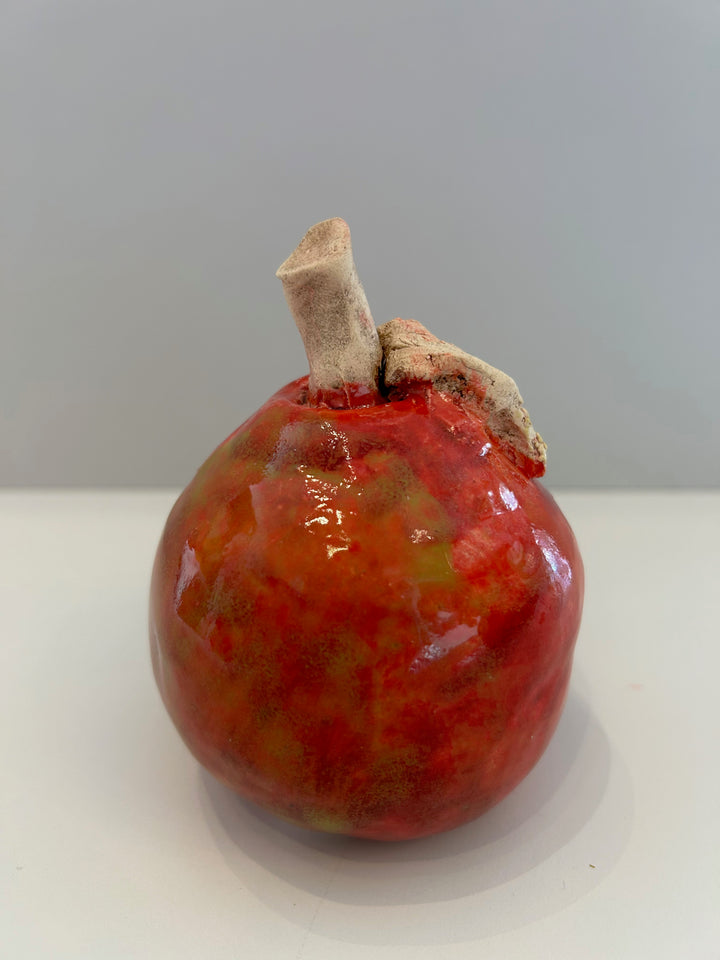 ✨ Handmade Ceramic Glazed Red Apple with Leaf – Unique & Social Commitment