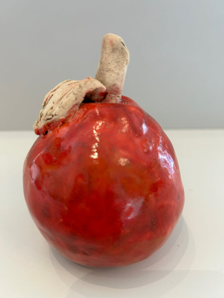✨ Handmade Ceramic Glazed Red Apple with Leaf – Unique & Social Commitment