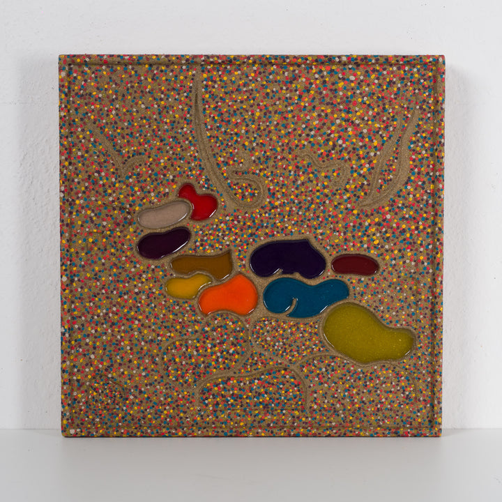 Modern artwork in steel and sand by Virginia Romana – unique and colorful