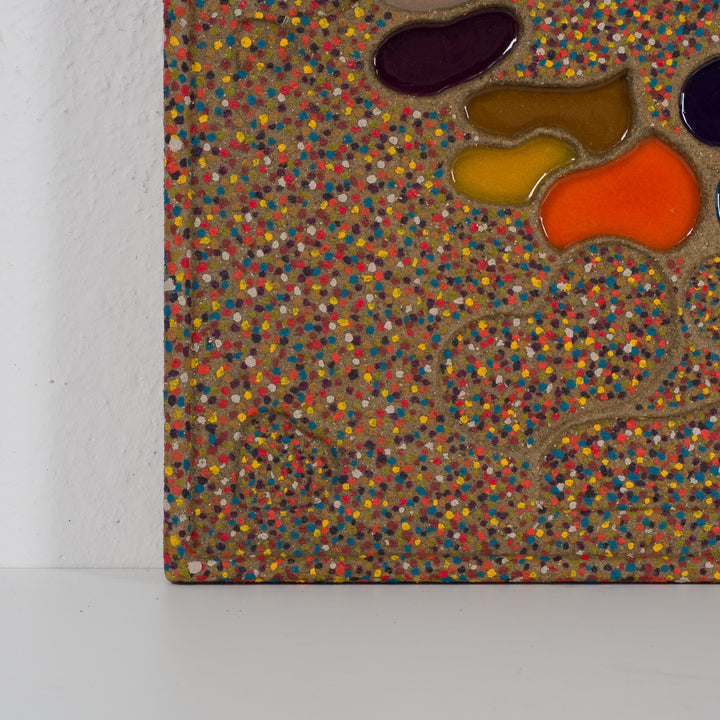 Modern artwork in steel and sand by Virginia Romana – unique and colorful