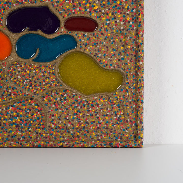 Modern artwork in steel and sand by Virginia Romana – unique and colorful