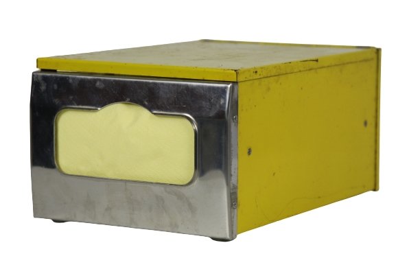 Vintage gele metalen servettenhouder - De Tuin Der Kunsten