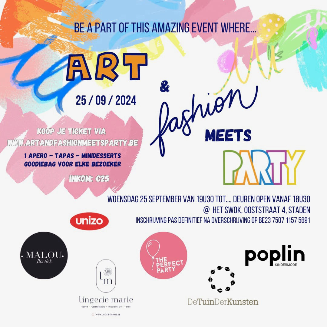 Uitnodiging Art & Fashion Meets Party Fashion show op woensdag 25 september 2024