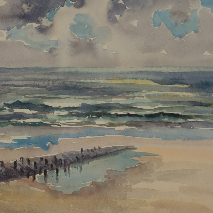 Beautiful watercolor of sea and beach, signed: N. Depondt