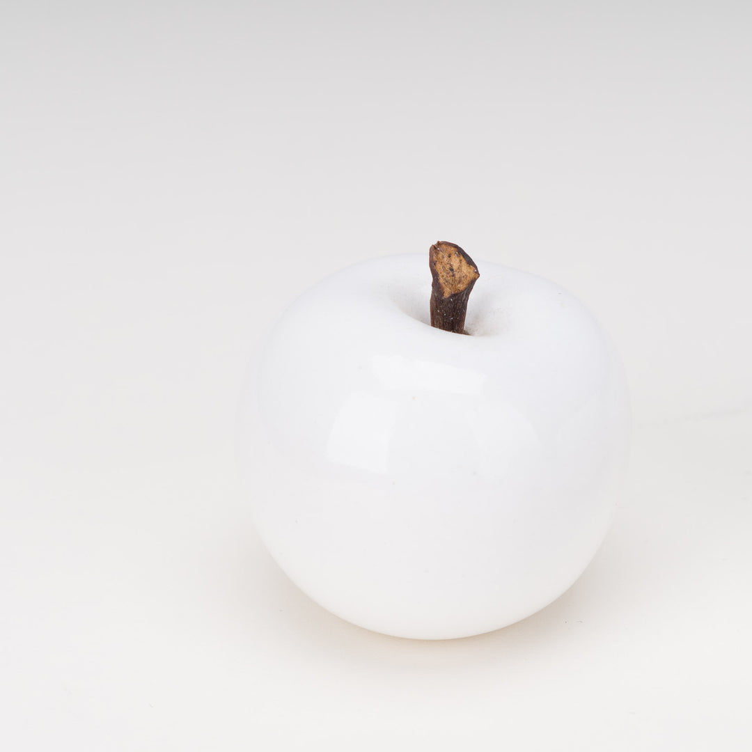 Set of 3 white ceramic apples by artist Lisa Pappon