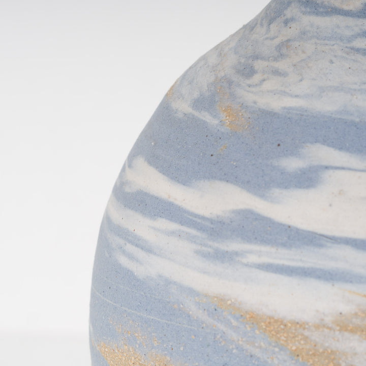 1980s vase in stoneware with soft blue swirl