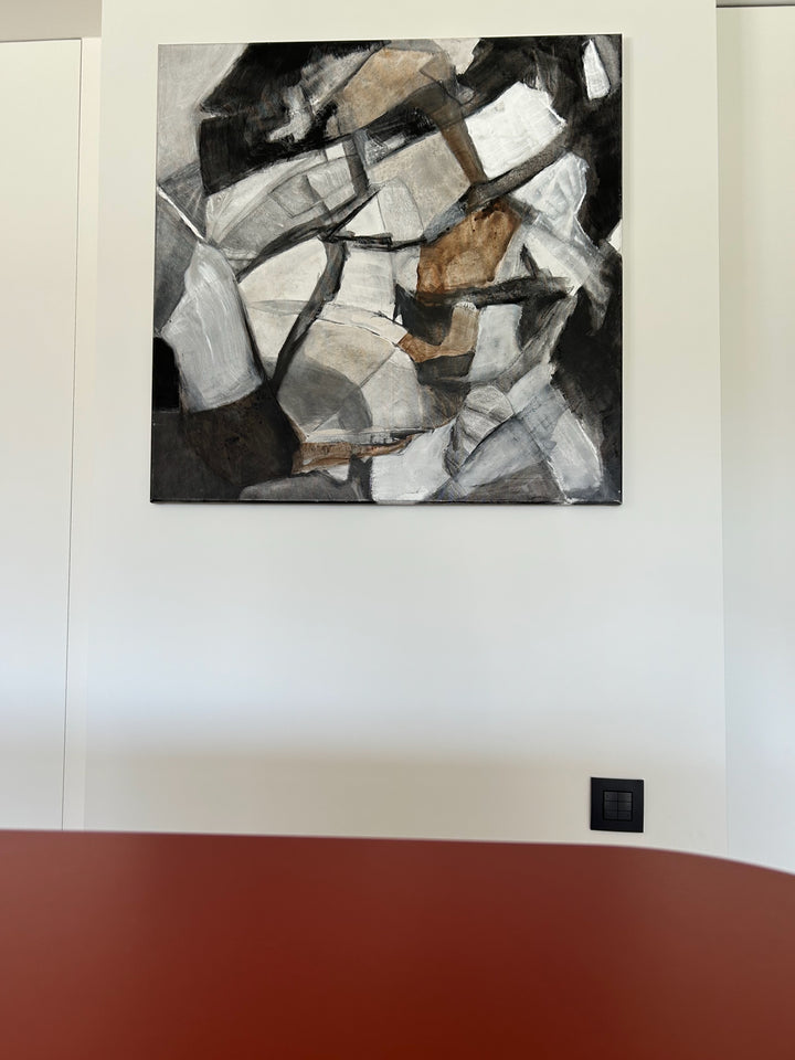 Stilte in Fragment – Abstract schilderij met aardse schakeringen - 80 x 80 x 2 cm