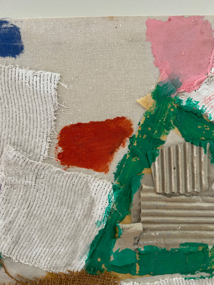 Abstracte Mixed Media Collage – Kleurrijk Textuurkunstwerk met Unieke Materialen - 64,5 x 50 x 3 cm
