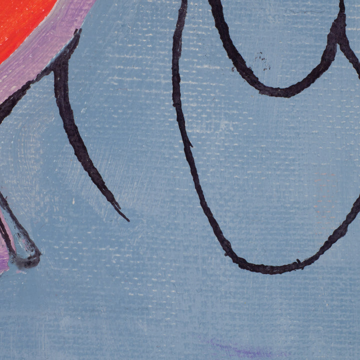 Schilderij geometrisch vrouwengezicht in licht blauw, paars en oranje – JP Terryn (2021) – 21 x 30 cm