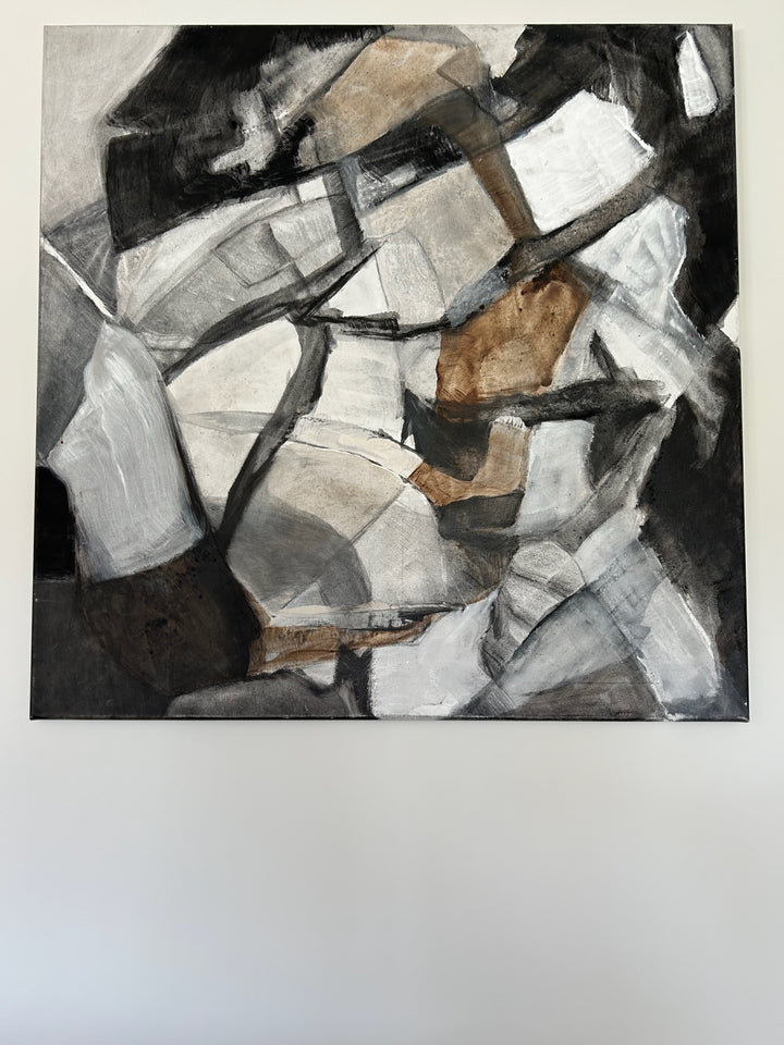 Stilte in Fragment – Abstract schilderij met aardse schakeringen - 80 x 80 x 2 cm