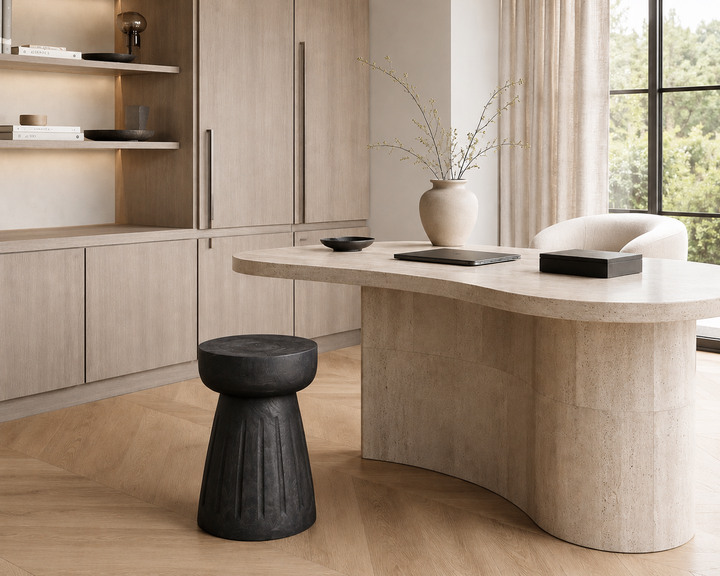 Speciale moderne zwarte houten kruk / 27,5x27,5x40cm