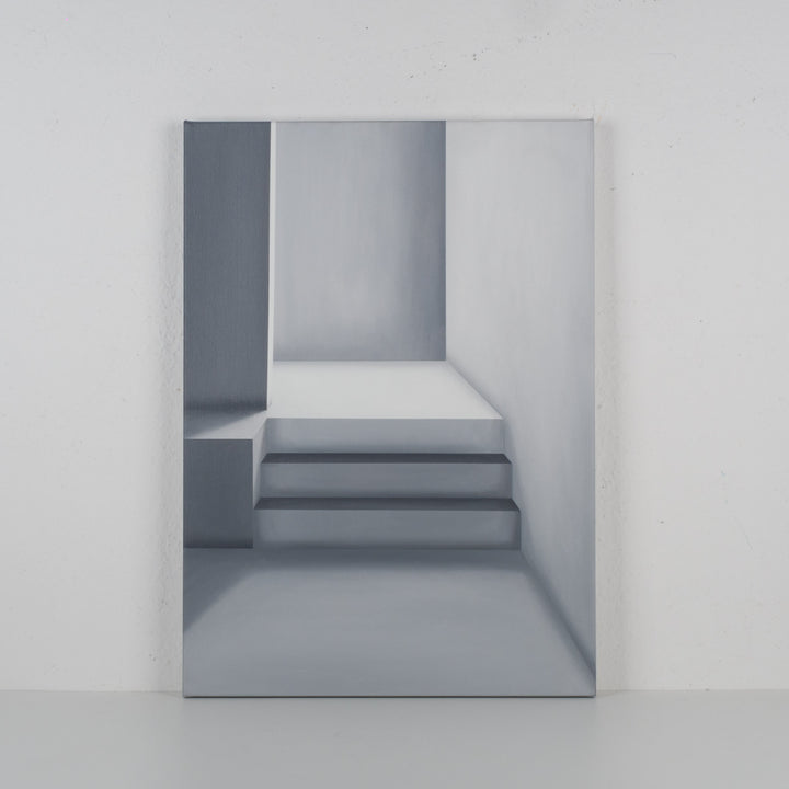 Schilderij 'De stilte van een eerste stap – balans tussen ruimte en beweging' / 70,5x50,5cm / door Monique Coppieters