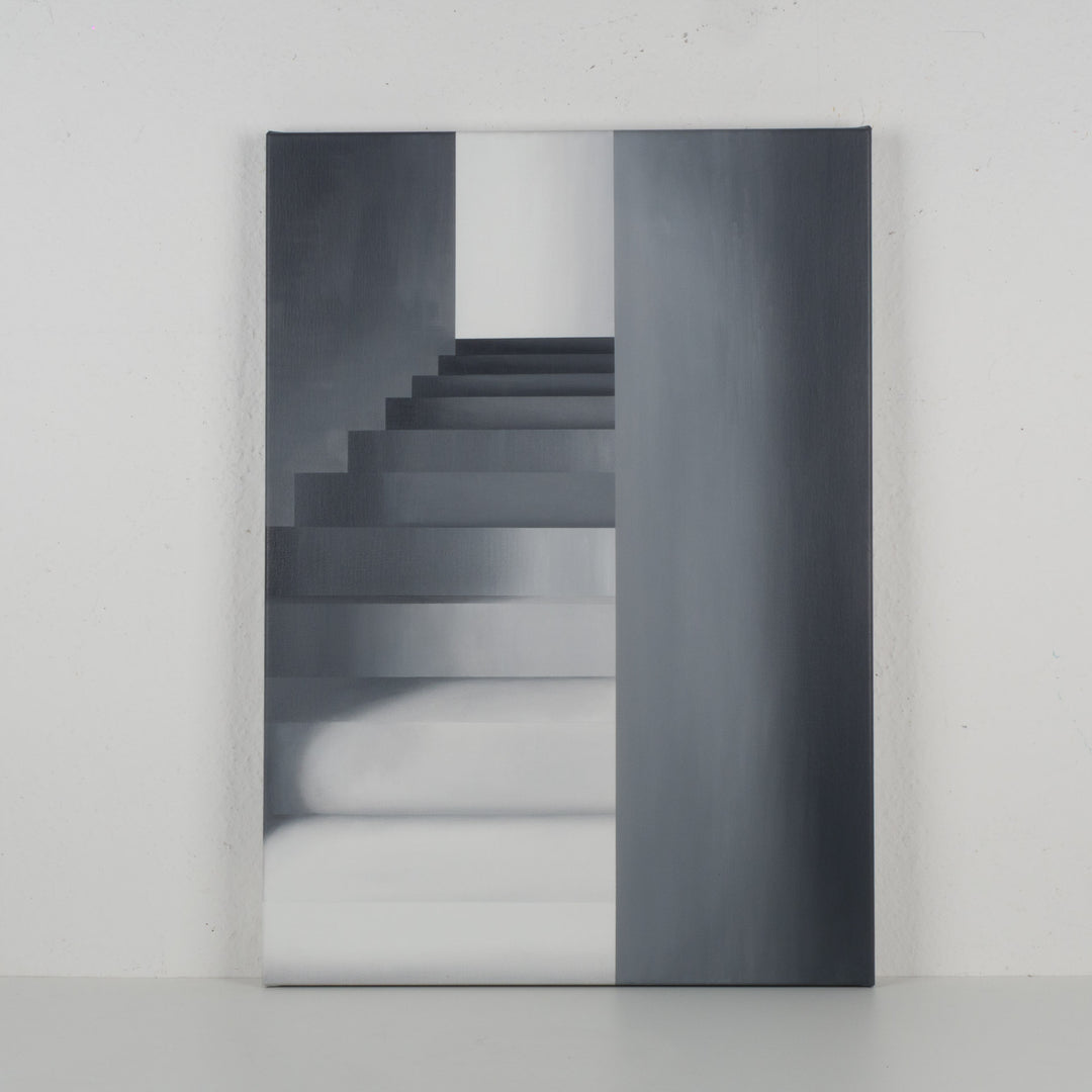 Schilderij 'Opwaartse stilte – 70,5x50,5cm - een verstilde weg naar licht en diepte' door Monique Coppieters
