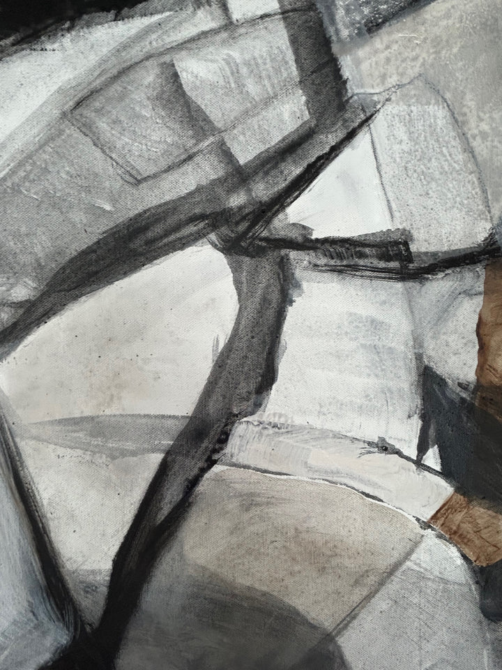 Stilte in Fragment – Abstract schilderij met aardse schakeringen - 80 x 80 x 2 cm