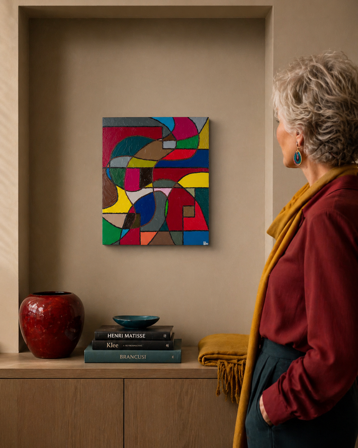 Hedendaags schilderij vrouw in kleurvlakken – 46x56x4 cm