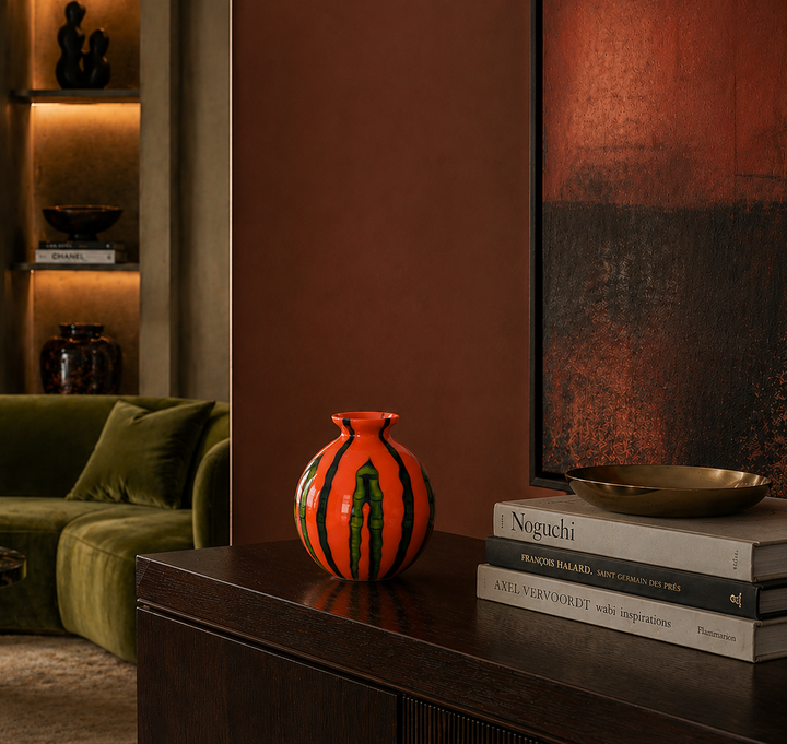 Prachtige Mid-Century bolvormige glazen vaas – Kralik Seaweed