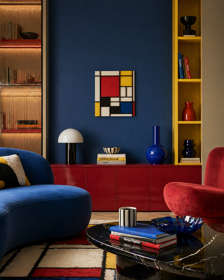 Schilderij op hout in Mondriaan-stijl – ritme in kleur en lijn