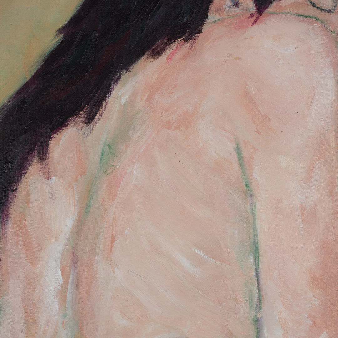 Beautiful painting of a nude woman – soft green and pink tones