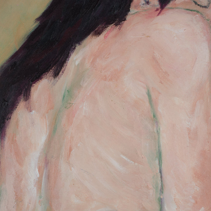 Beautiful painting of a nude woman – soft green and pink tones