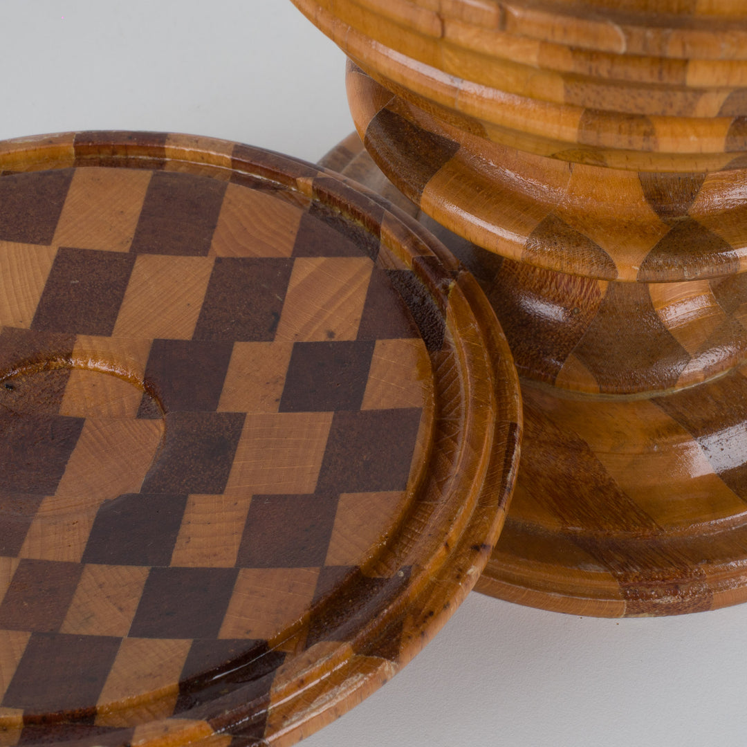 Houten dekselpotje in marquetterie – 13x13x7 cm