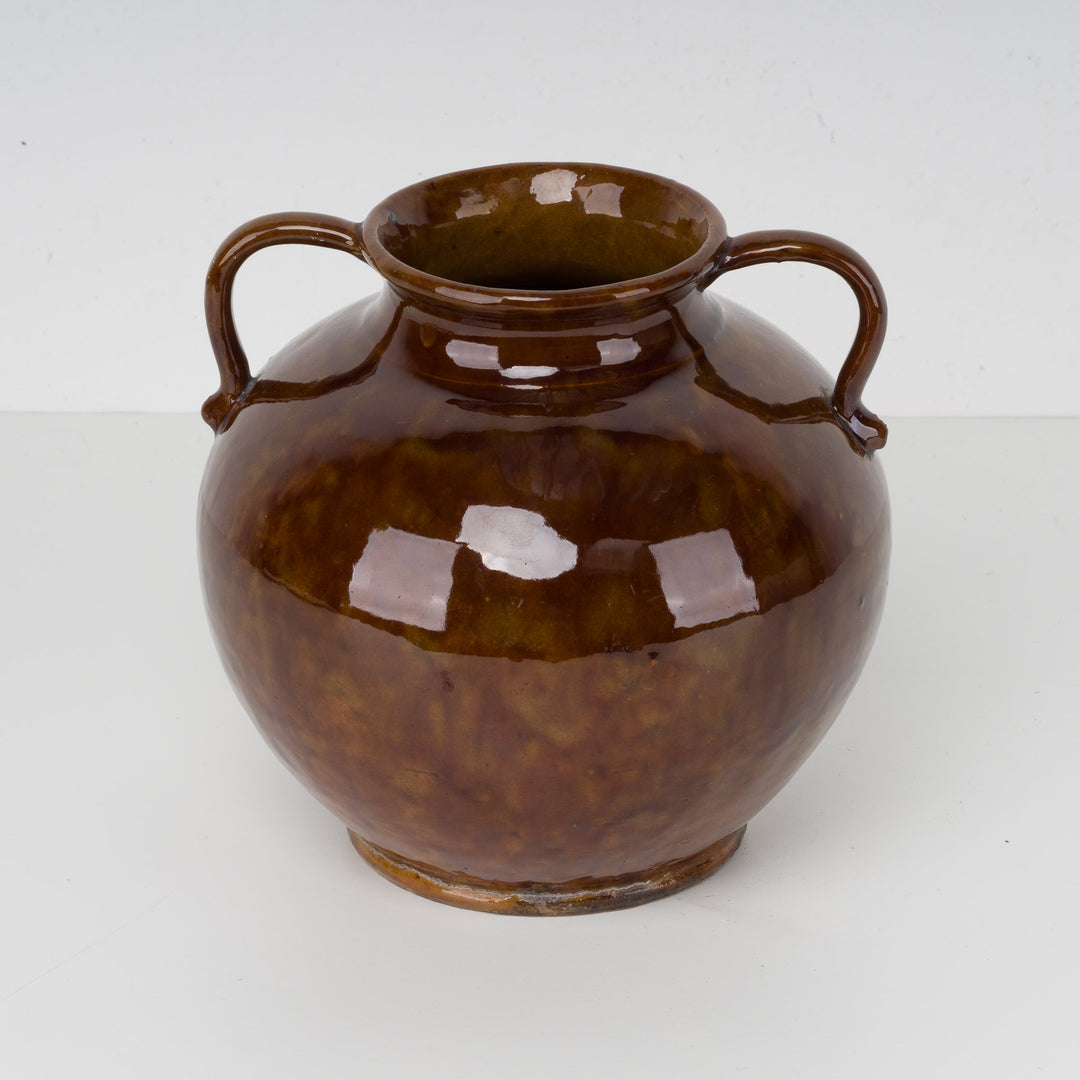 Keramische vaas R. Gery – Bruin geglazuurd aardewerk – 19x19x19 cm