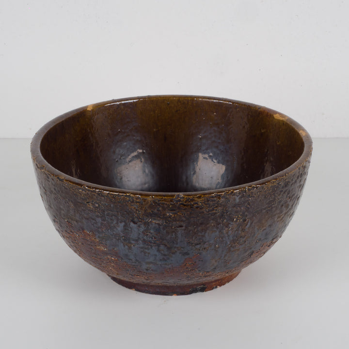 Bruin geglazuurde RAKU schaal – authentieke keramiek met karakter (25x25x12 cm)