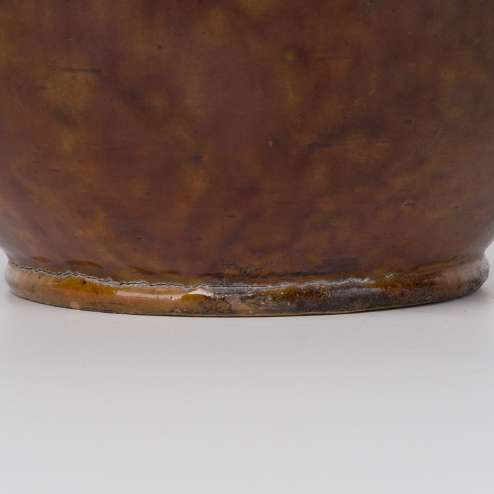 Keramische vaas R. Gery – Bruin geglazuurd aardewerk – 19x19x19 cm