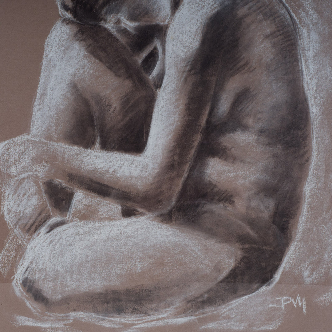 Chalk drawing of a nude model