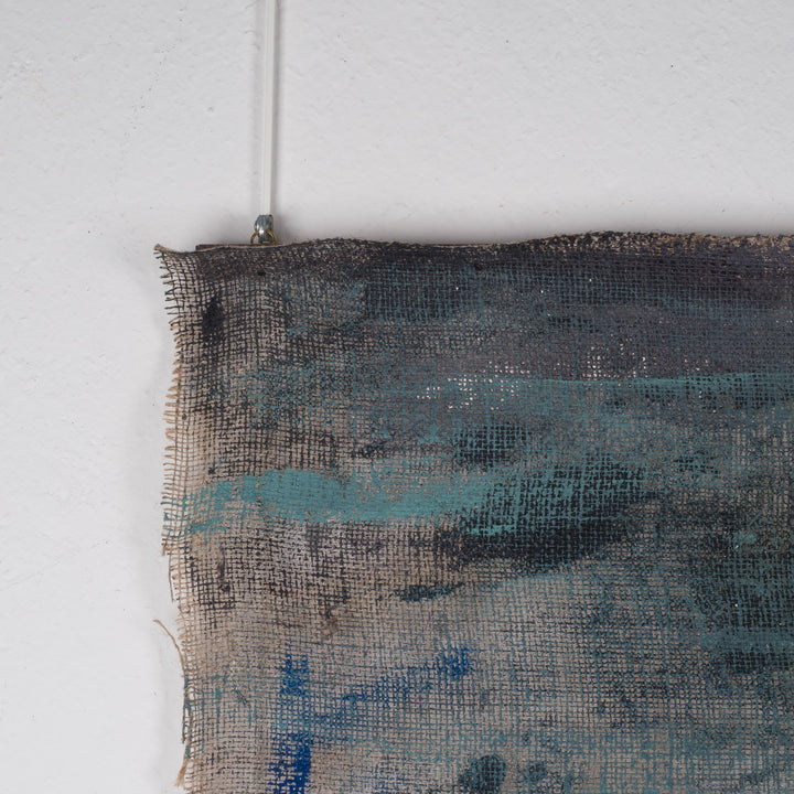 Painting of an iconic figure on jute – Heidi Schoefs – 117x110 cm