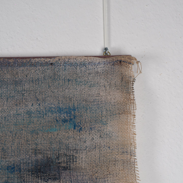 Painting of an iconic figure on jute – Heidi Schoefs – 117x110 cm