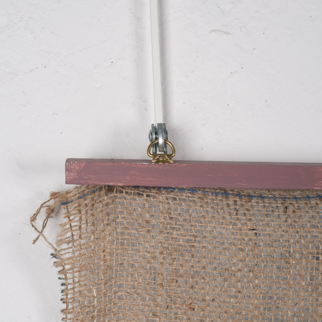 Painting of an iconic figure on jute – Heidi Schoefs – 117x110 cm