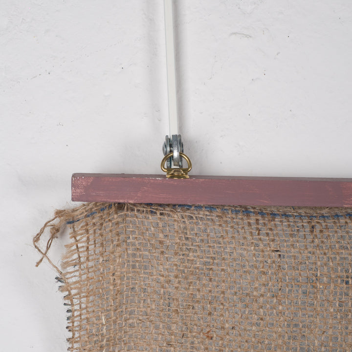 Painting of an iconic figure on jute – Heidi Schoefs – 117x110 cm