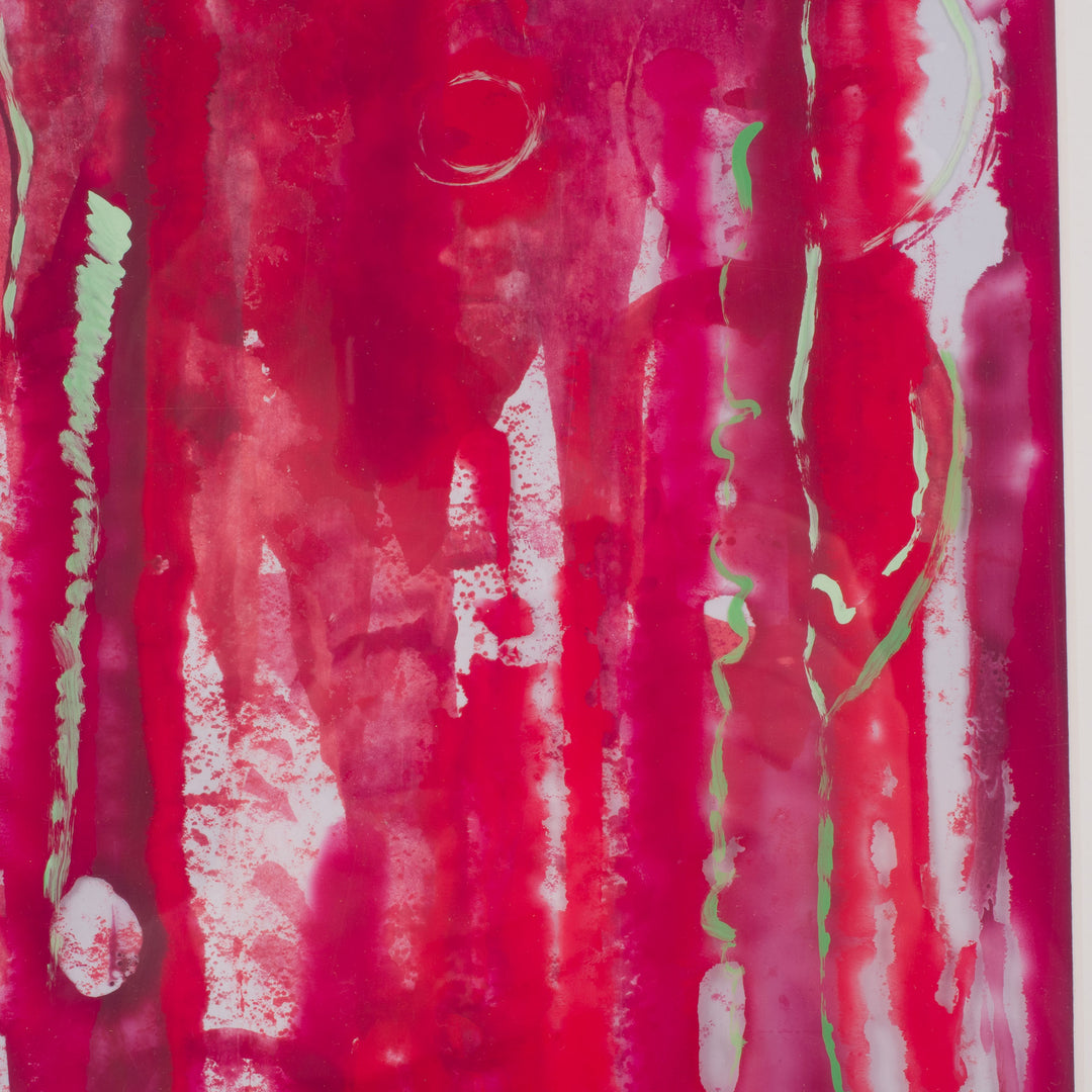 Hedendaags rood gelaagd schilderij op Mica – Hilde Deceuninck