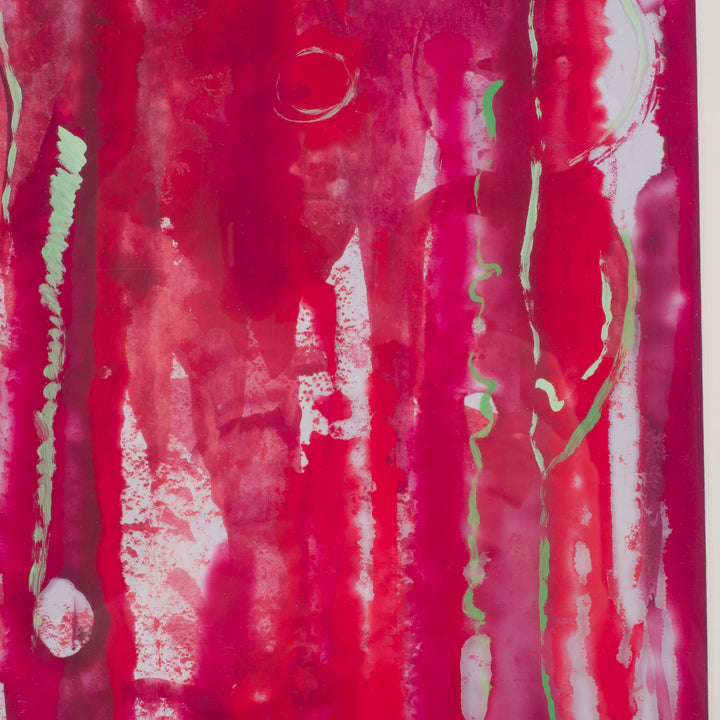 Hedendaags rood gelaagd schilderij op Mica – Hilde Deceuninck