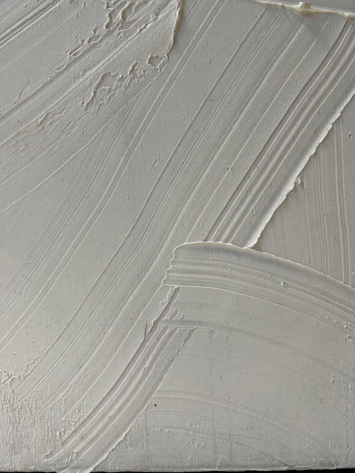 Hedendaags schilderij – wit structuur in zwart houten kader