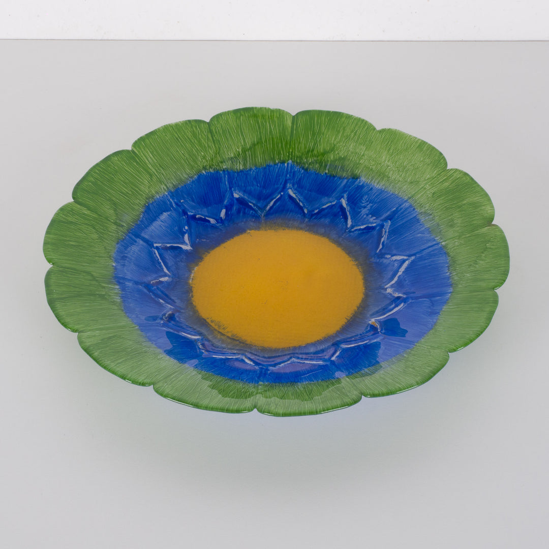 Handgeschilderde glazen schaal – kleurrijke decoratieve schaal / 30x30x4,5cm