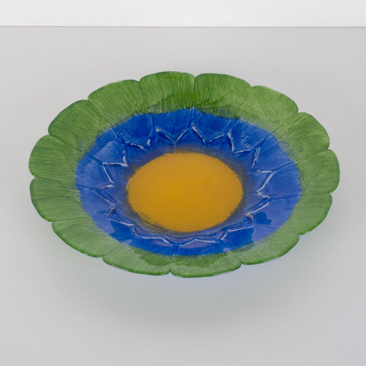 Handgeschilderde glazen schaal – kleurrijke decoratieve schaal / 30x30x4,5cm