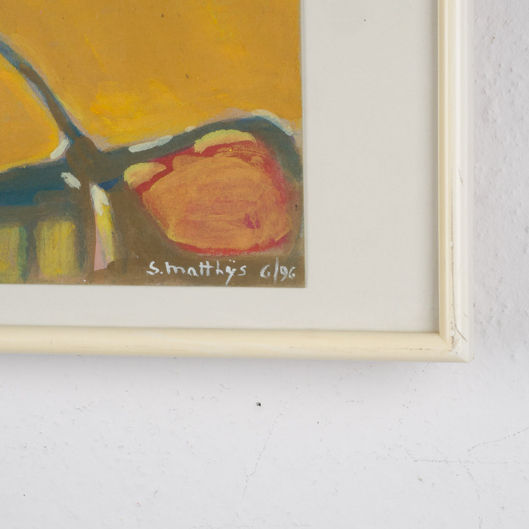 Schilderij “Huizen aan Zee – Kobaltblauw Landschap” door S. Matthijs /  51,5 x 41,5 cm