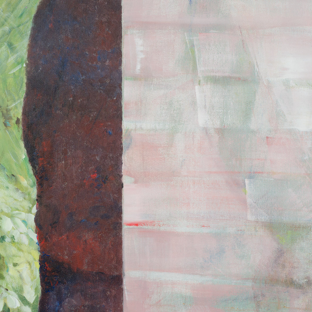 Painting by Rita Pollet – man looking through the window in soft pastel shades