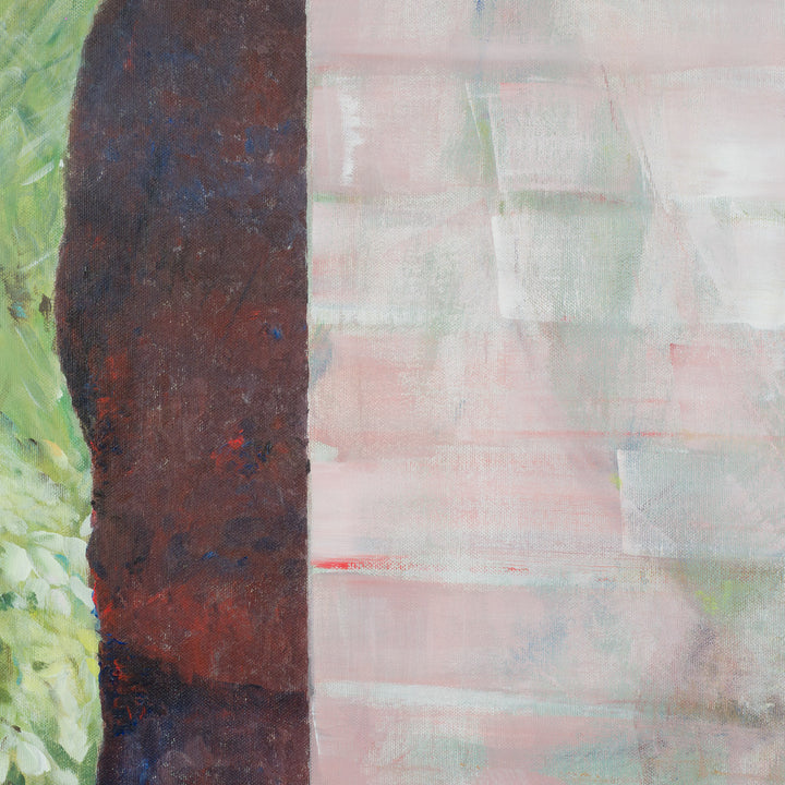 Painting by Rita Pollet – man looking through the window in soft pastel shades