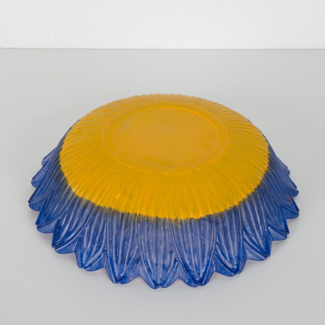 Hand-painted glass bowl in yellow and blue – art with a soul
