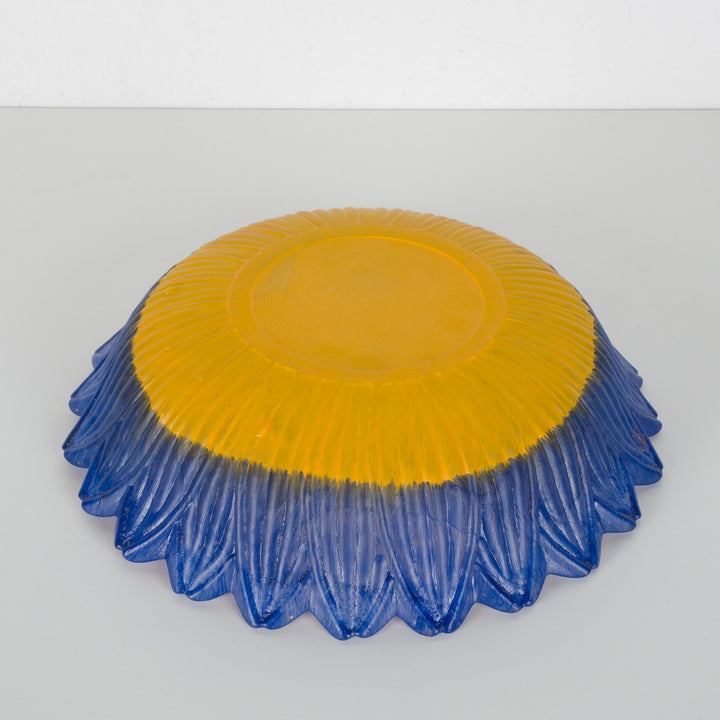 Hand-painted glass bowl in yellow and blue – art with a soul