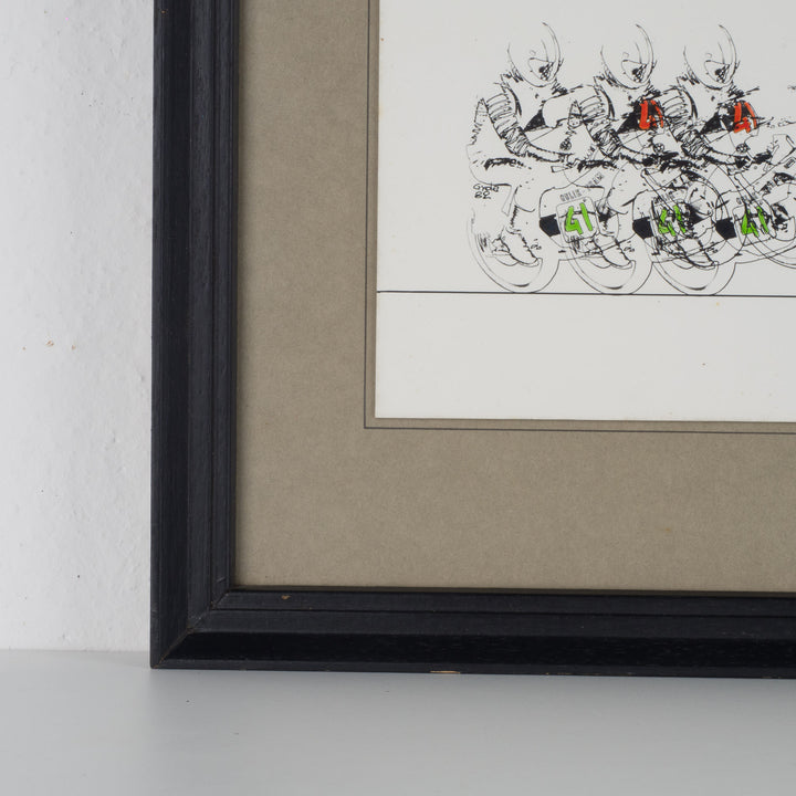 80s drawing of motocrosser by Gyda – on dibond – 37.5x42.5x3 cm