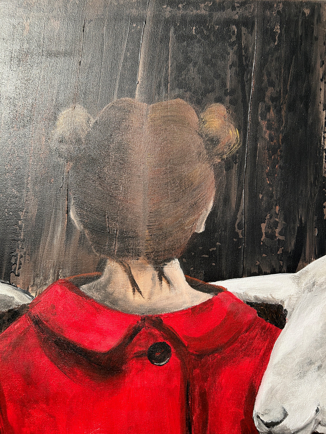 Atelier S – La Fille au Manteau Rouge | Meisje tussen de Schapen – Schilderij 60 x 80 x 4 cm
