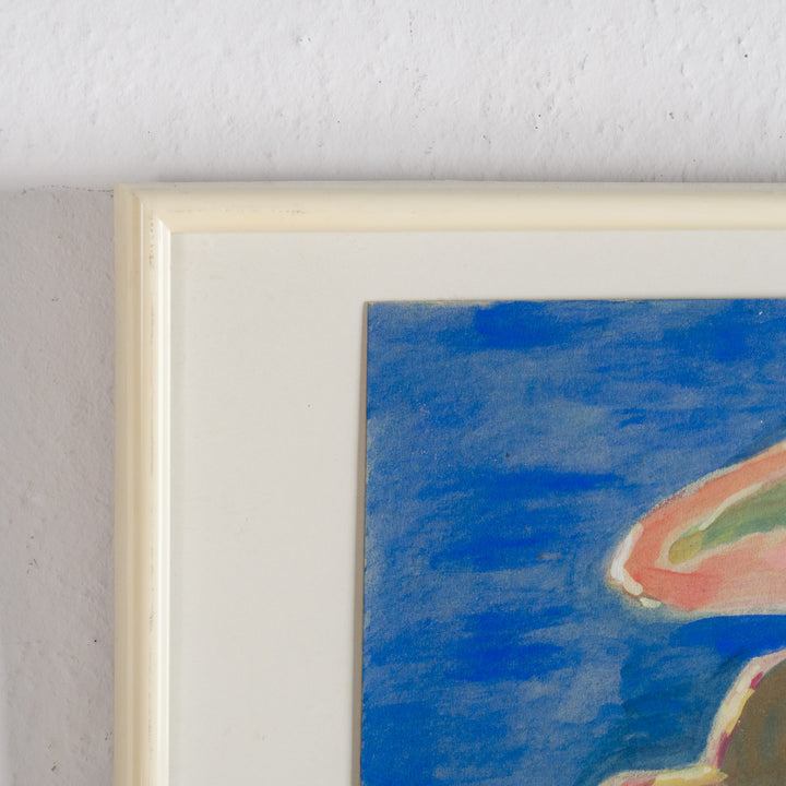 Schilderij “Huizen aan Zee – Kobaltblauw Landschap” door S. Matthijs /  51,5 x 41,5 cm