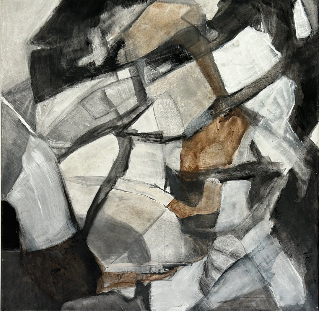 Stilte in Fragment – Abstract schilderij met aardse schakeringen - 80 x 80 x 2 cm