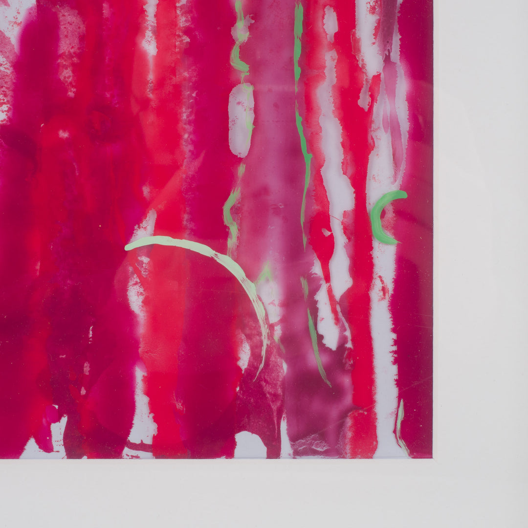 Hedendaags rood gelaagd schilderij op Mica – Hilde Deceuninck