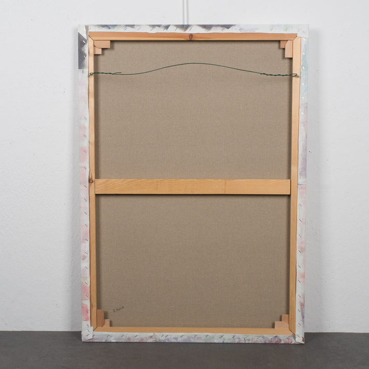 Painting by Rita Pollet – man looking through the window in soft pastel shades