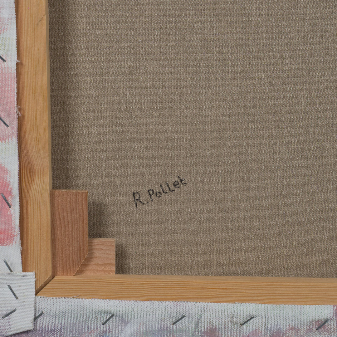 Painting by Rita Pollet – man looking through the window in soft pastel shades